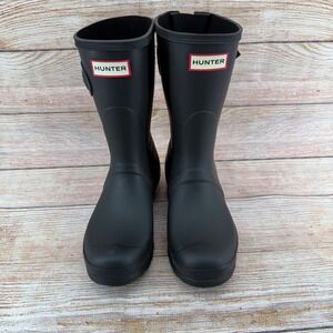 Hunter Original Short Back Adjustable Rain Boots Black Matte Women 7 PLEASE READ